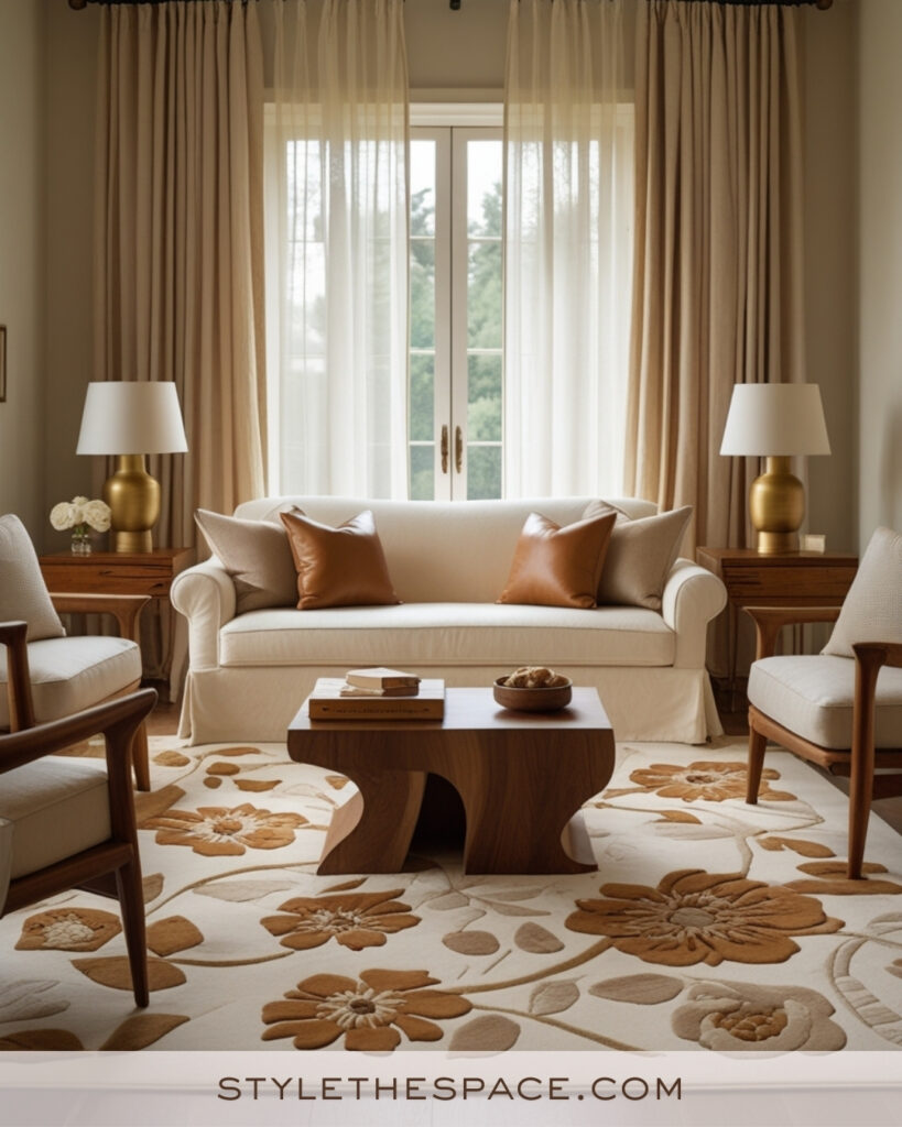 Ivory Living Room with Warm Caramel Accents
