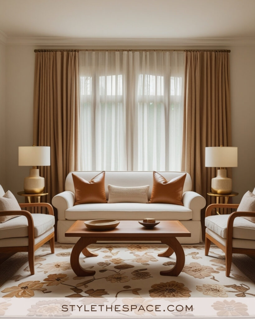 Ivory Living Room with Warm Caramel Accents