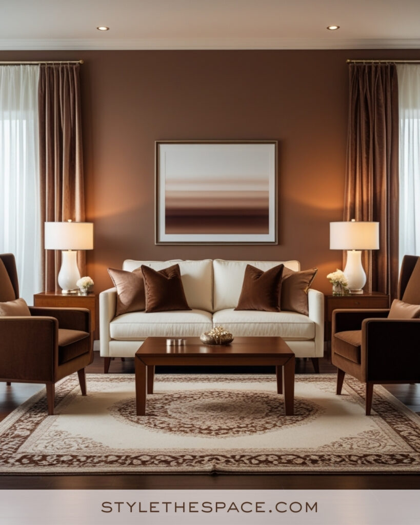Warm Ivory Living Room with Brown Tones