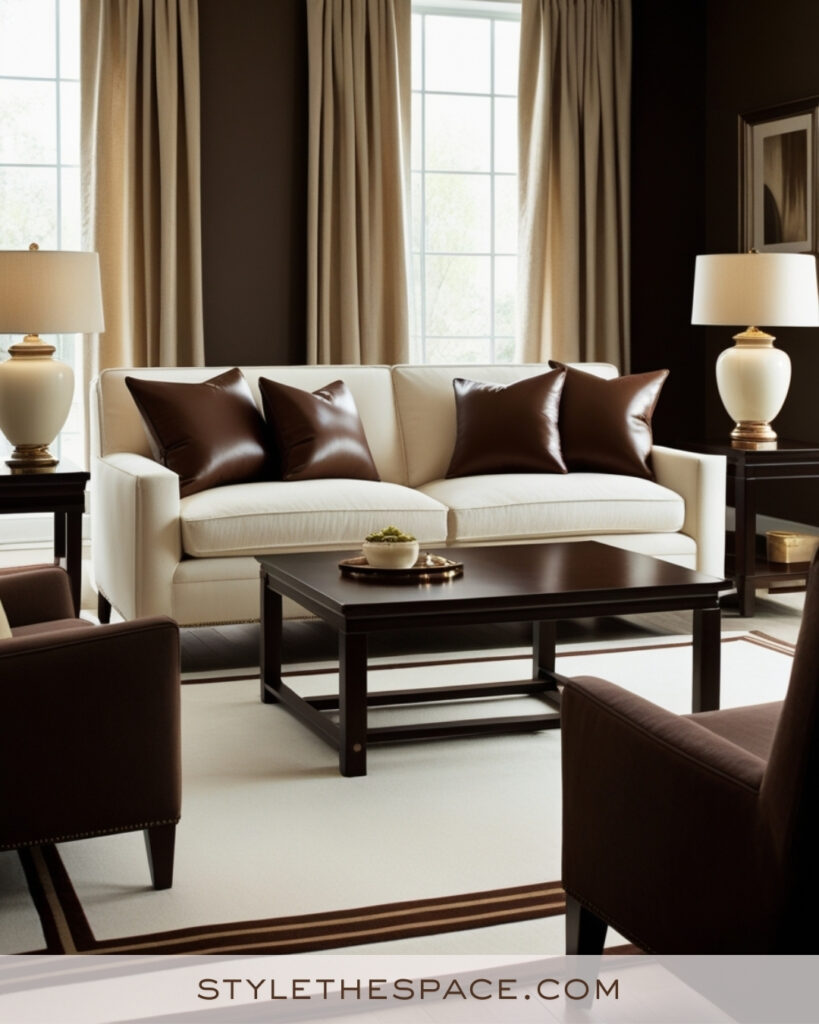 Ivory Living Room with Chocolate Brown Accents