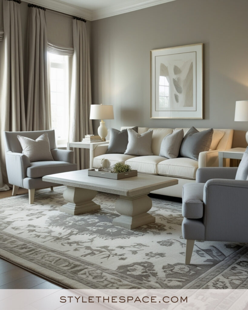 Ivory Living Room with Soft Gray and Taupe Layers