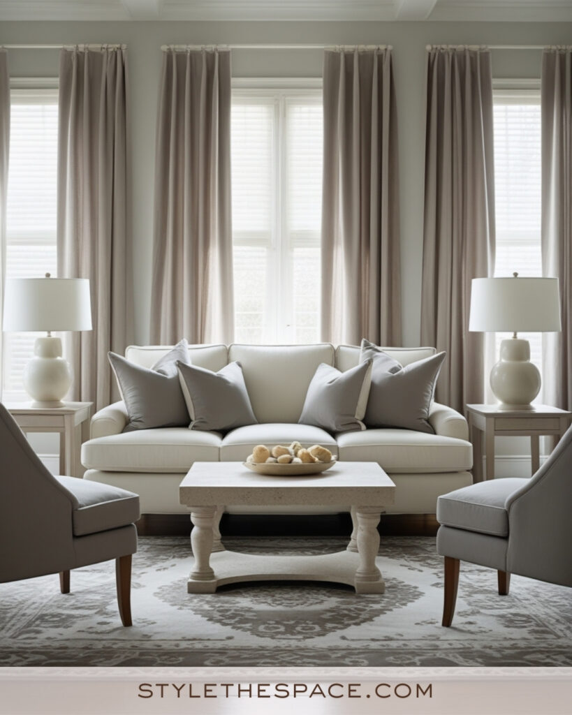 Ivory Living Room with Soft Gray and Taupe Layers