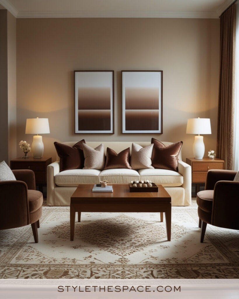 Warm Ivory Living Room with Brown Tones