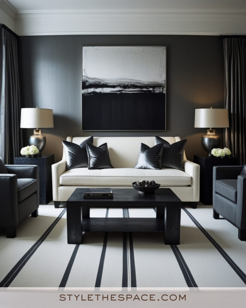Ivory Living Room with Charcoal and Black Layers