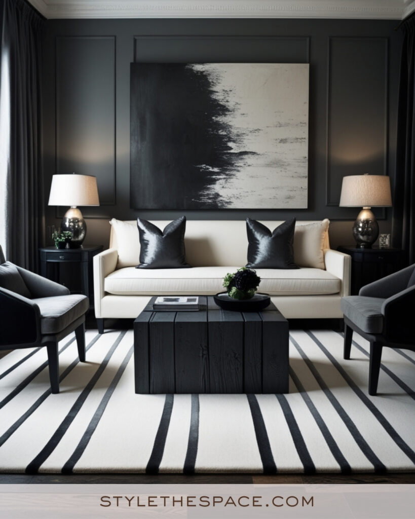 Ivory Living Room with Charcoal and Black Layers
