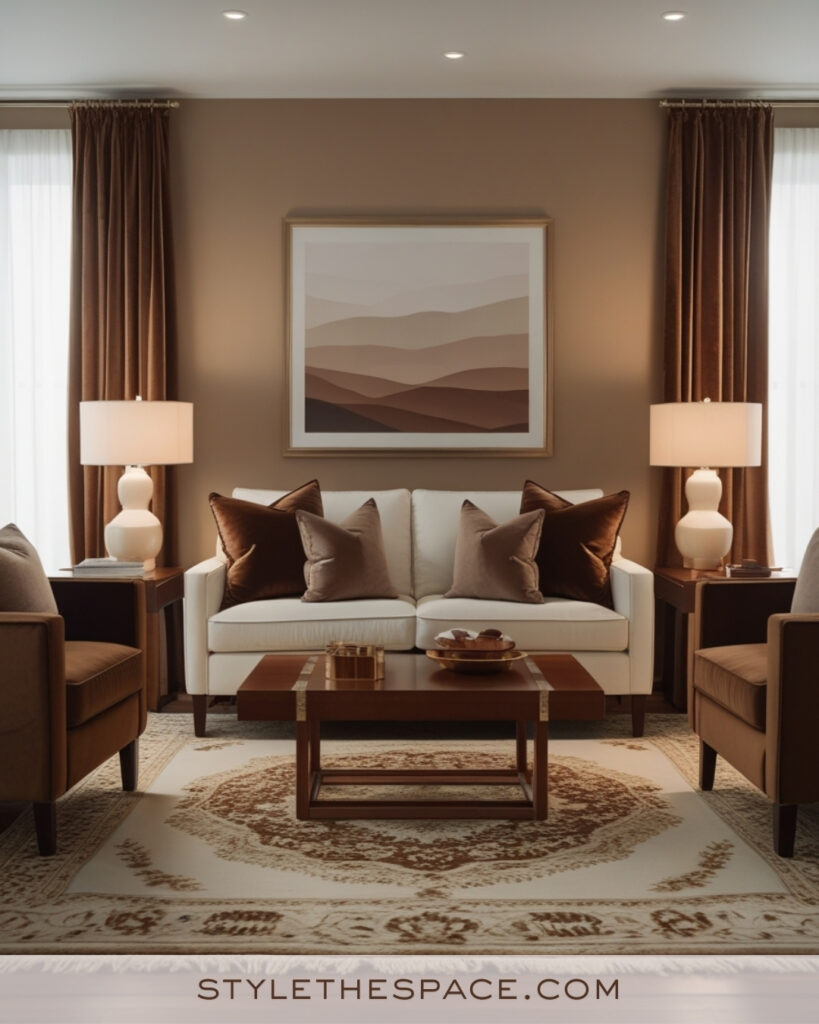 Warm Ivory Living Room with Brown Tones