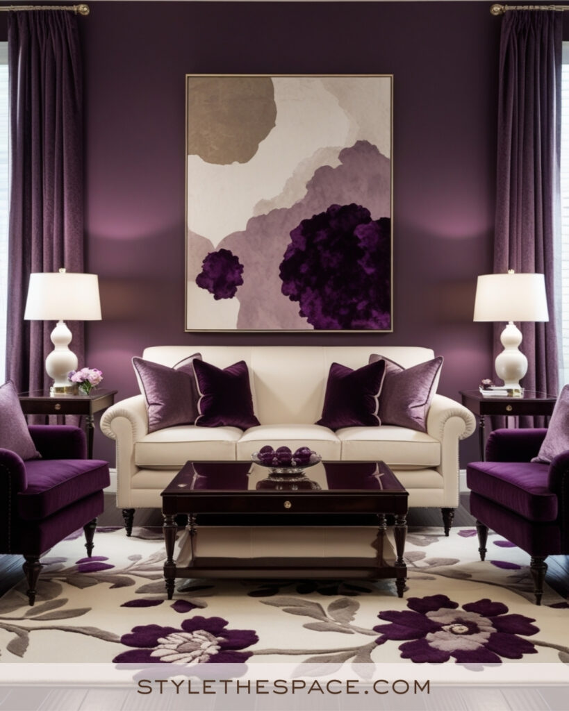 Ivory Living Room with Deep Plum Accents