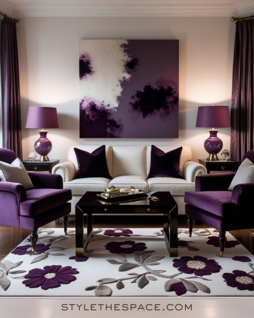Ivory Living Room with Deep Plum Accents