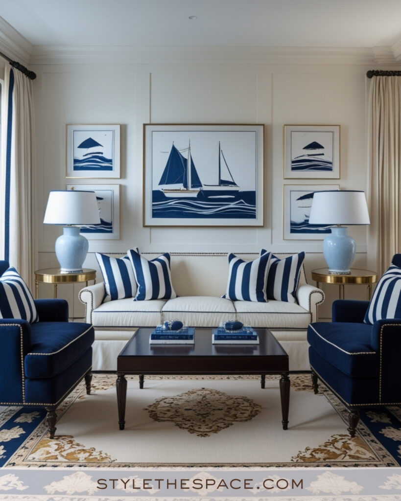  Ivory Living Room with Navy Blue Accents