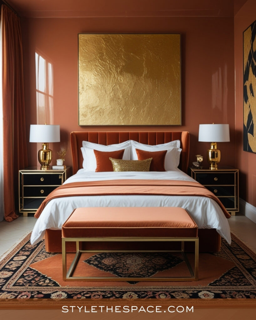 Luxury Terracotta Bedroom with Gold Accents