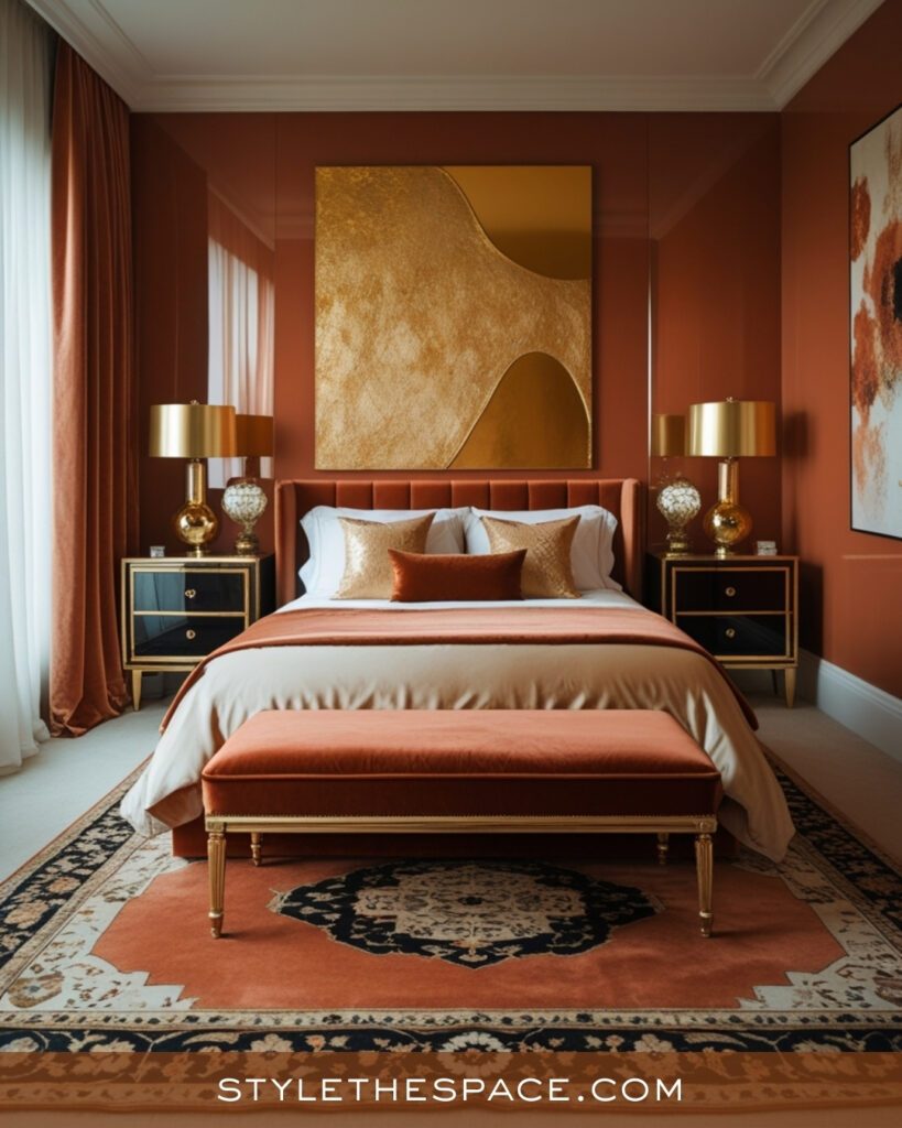 Luxury Terracotta Bedroom with Gold Accents