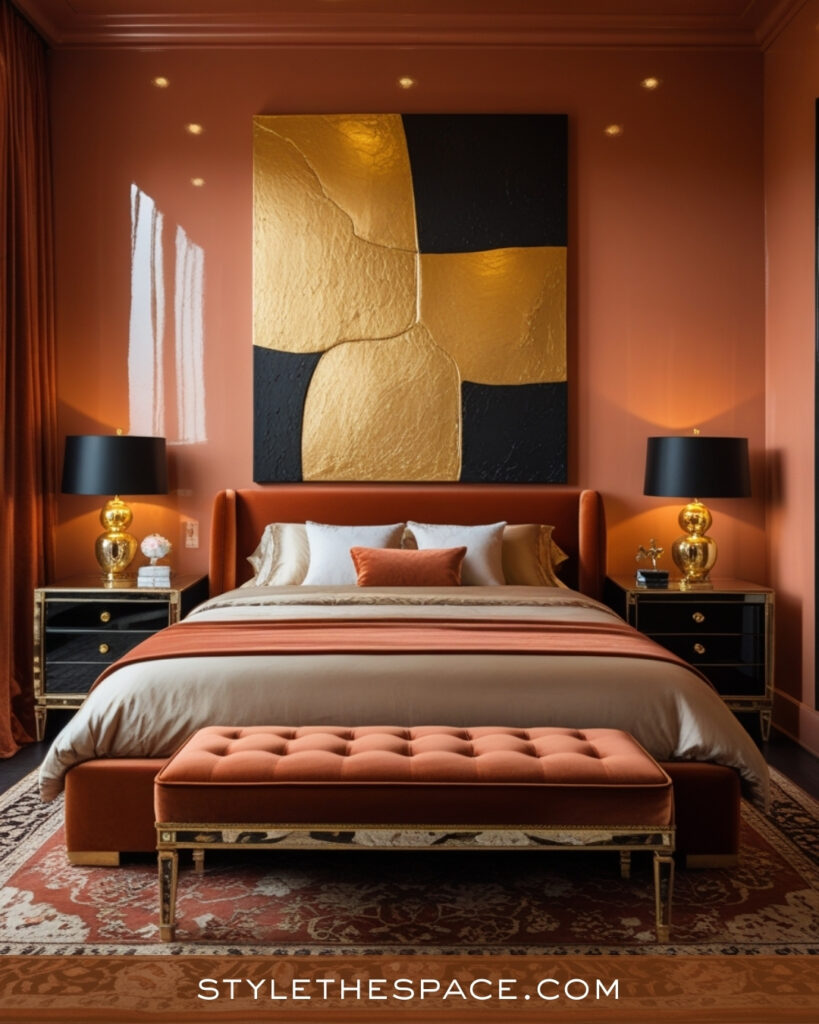 Luxury Terracotta Bedroom with Gold Accents