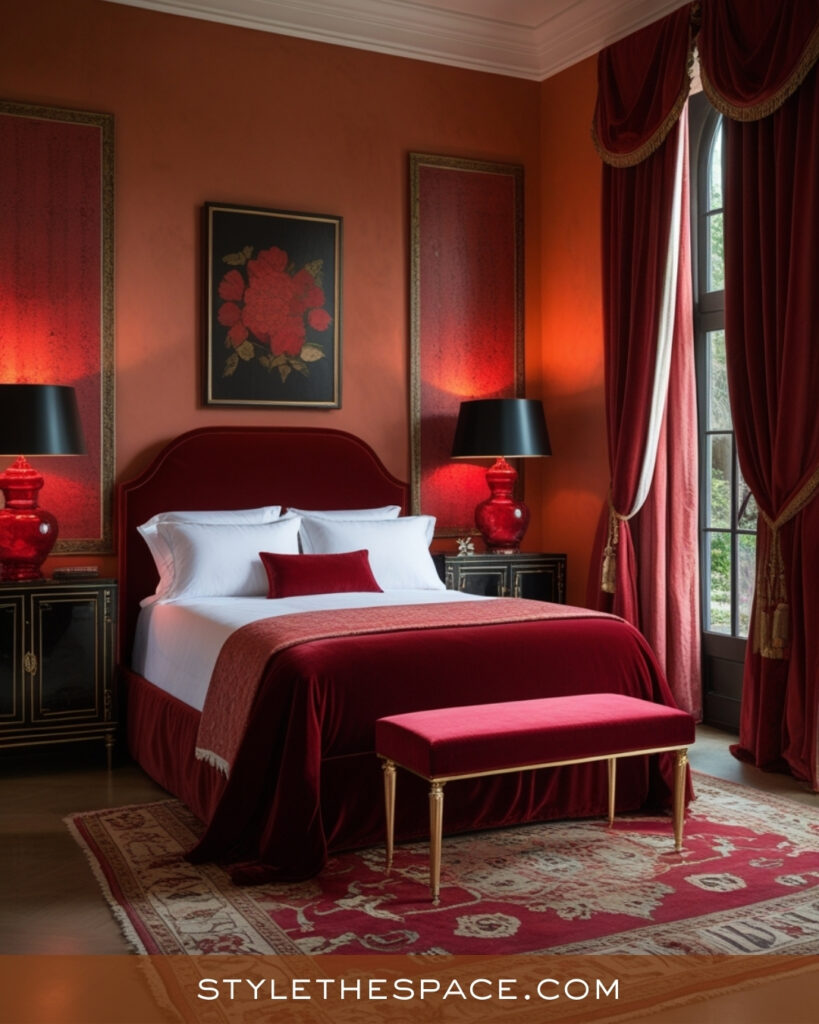 Rich Terracotta Bedroom with Deep Red and Classic Elegance