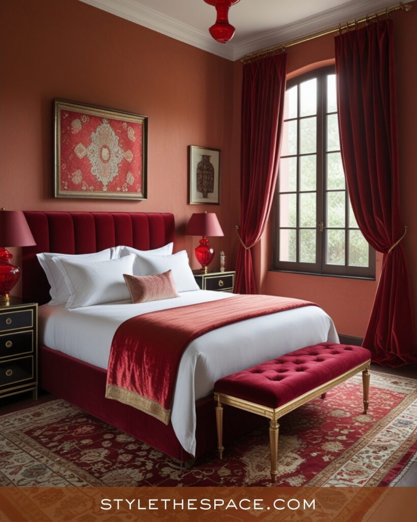 Rich Terracotta Bedroom with Deep Red and Classic Elegance