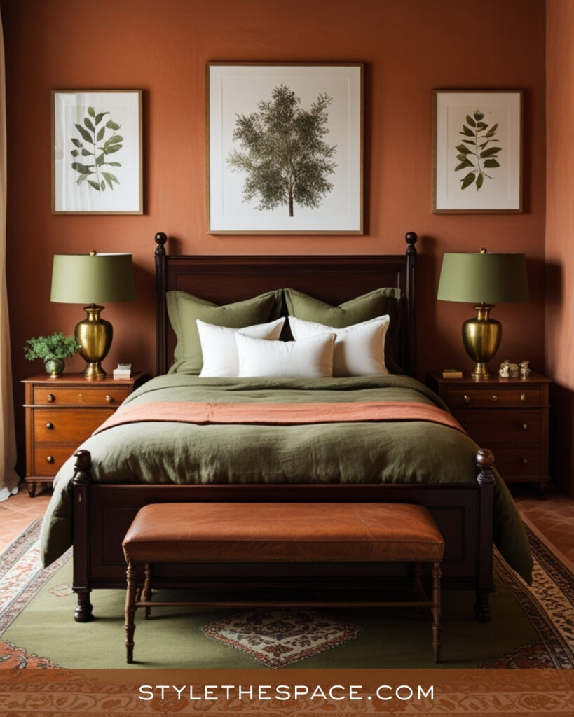 Terracotta and Olive Green Bedroom with Natural Warmth