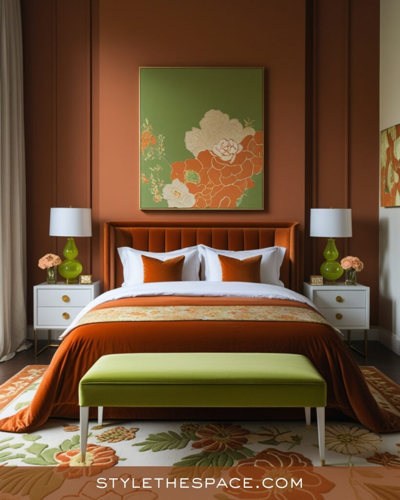 Terracotta and Olive Green Bedroom with Fresh Botanical Style