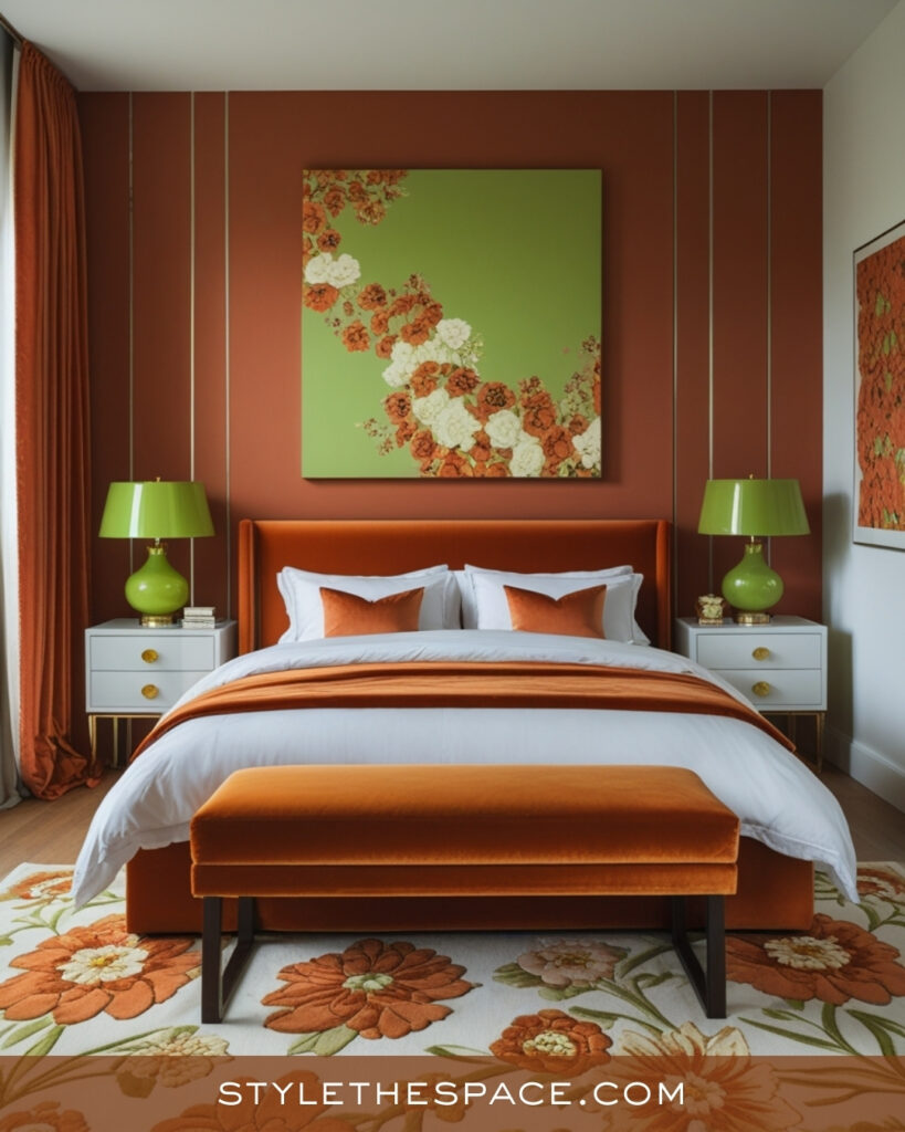 Terracotta and Olive Green Bedroom with Fresh Botanical Style