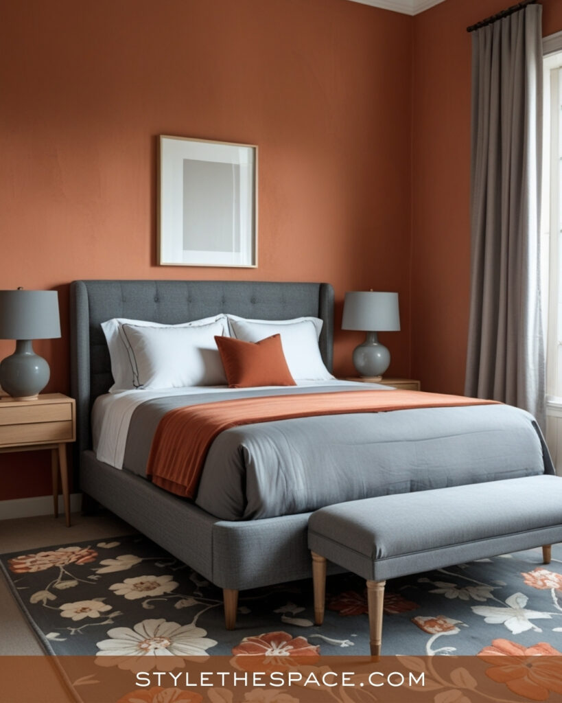 Terracotta and Gray Bedroom with Soft Modern Balance