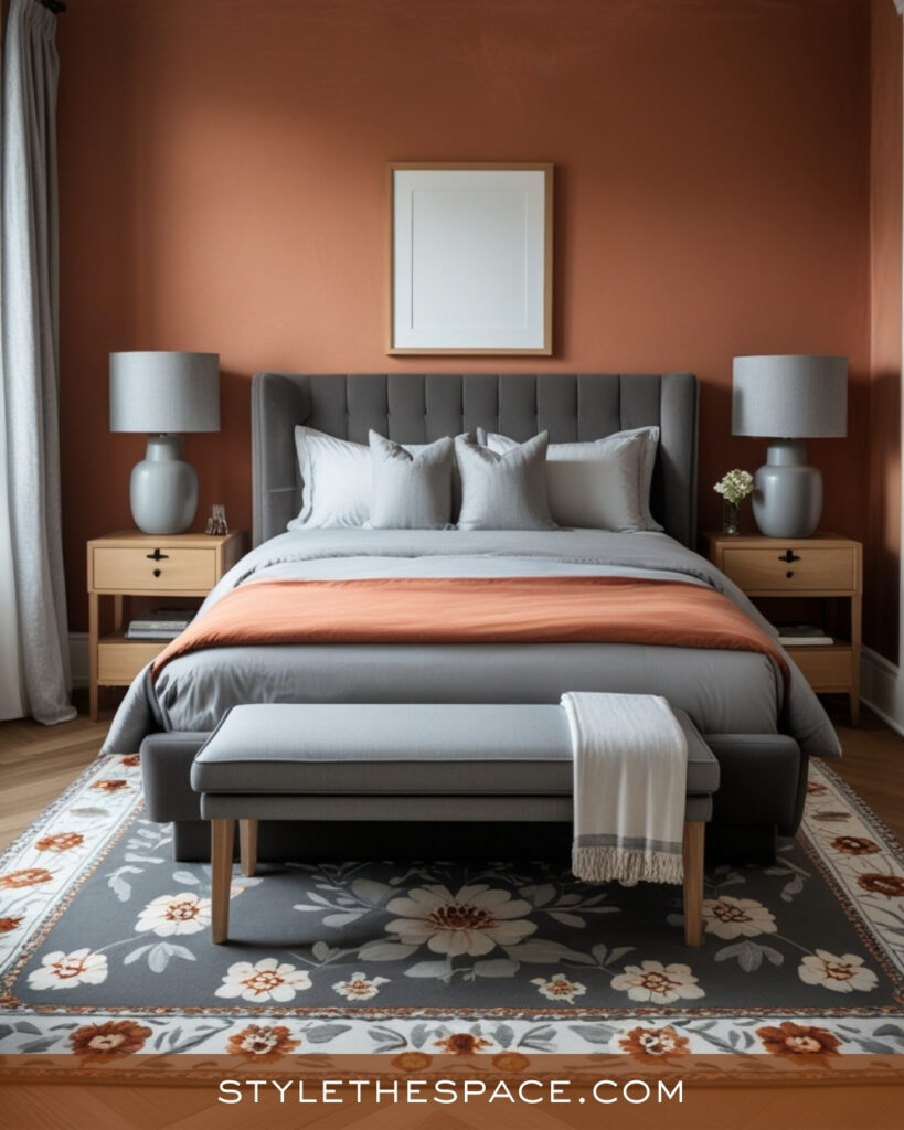 Terracotta and Gray Bedroom with Soft Modern Balance