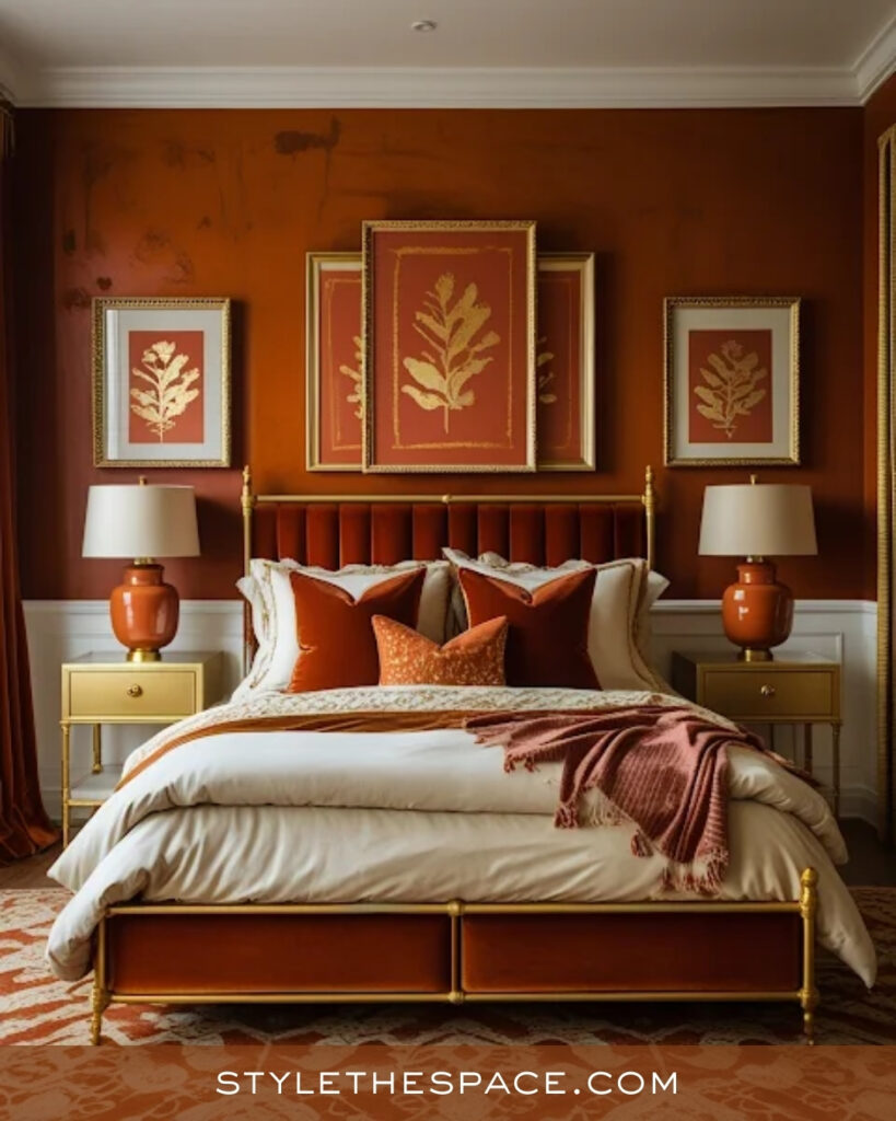 Warm Terracotta Bedroom with Classic Brass Details