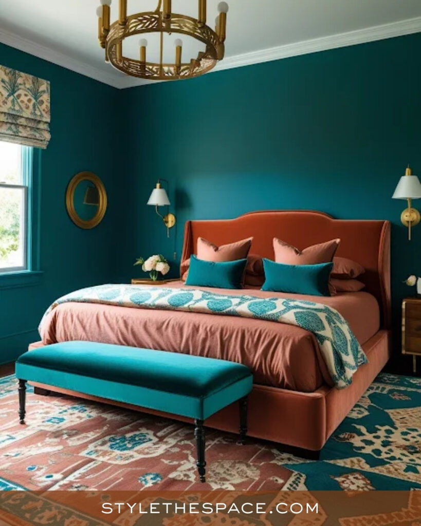 Terracotta and Teal Bedroom Color Combination