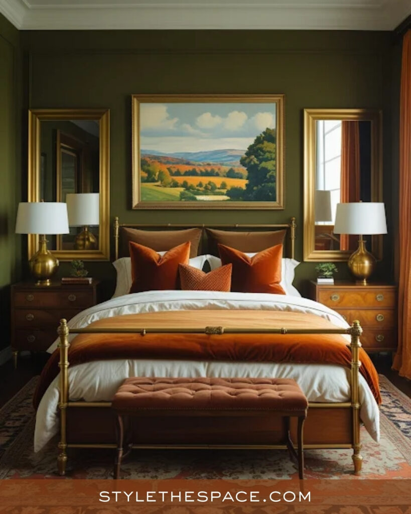 Terracotta Bedroom with Olive Green Walls