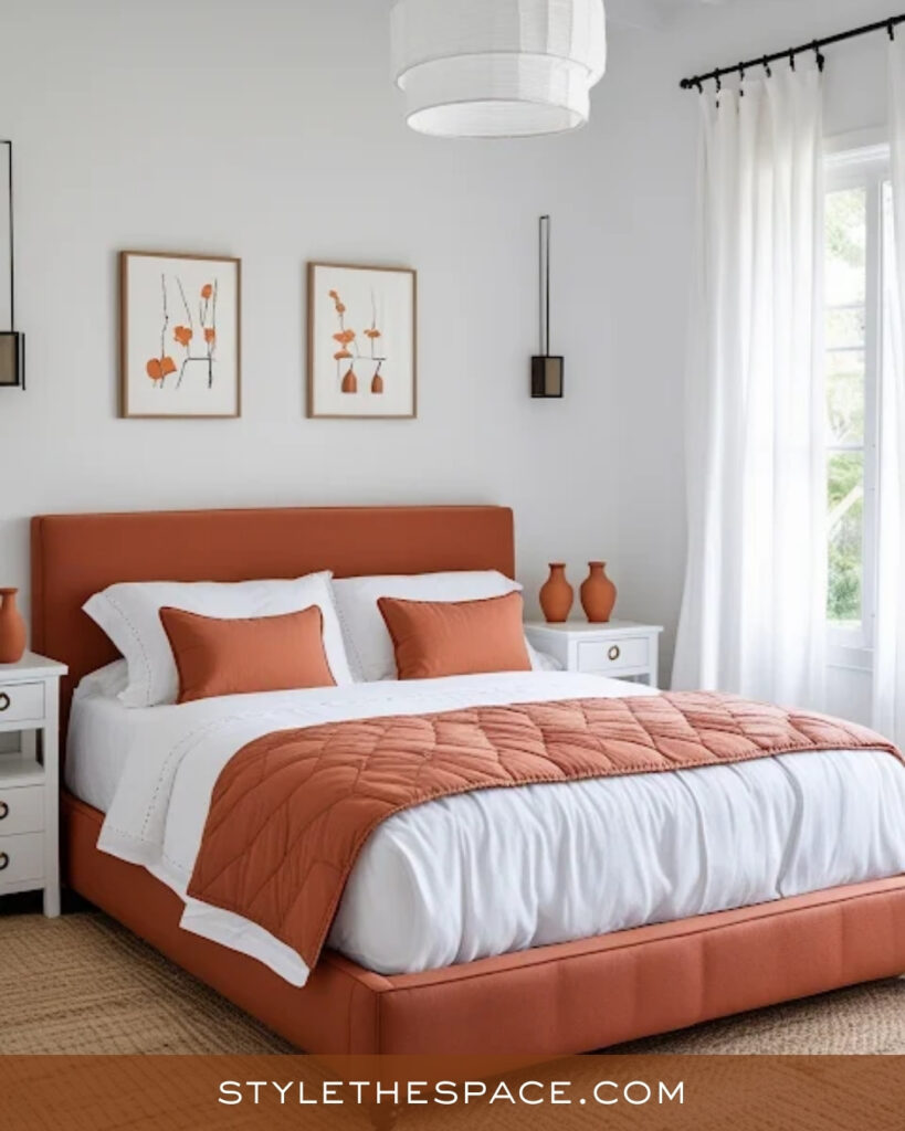 Minimal Terracotta Bedroom with Clean White Layers
