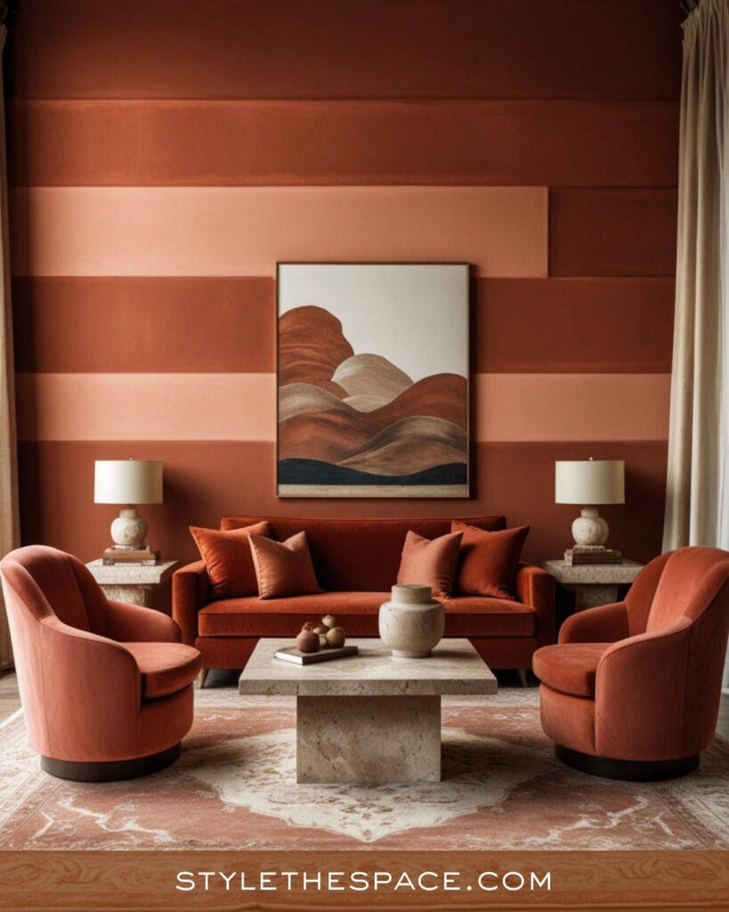 Layered Terracotta Living Room With Tonal Warmth