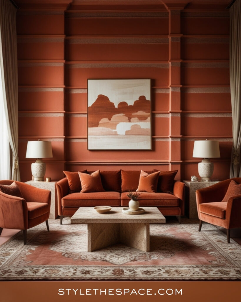 Layered Terracotta Living Room With Tonal Warmth