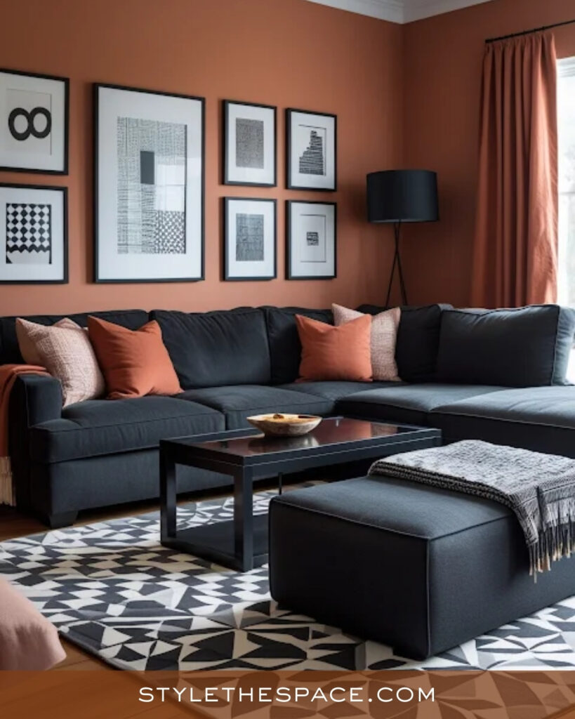 Modern Terracotta Living Room With Charcoal Accents