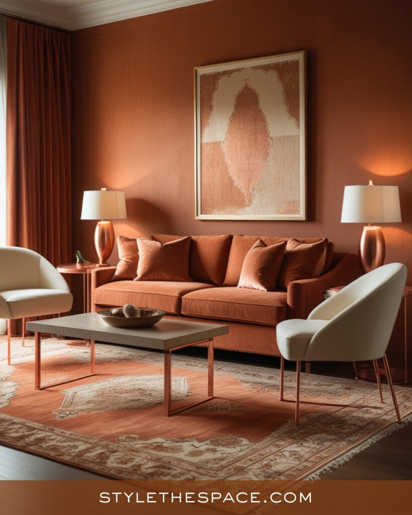 Warm Terracotta Living Room With Soft Neutrals