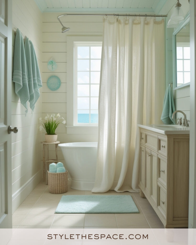 Ivory Coastal Bathroom With Soft Aqua Accents