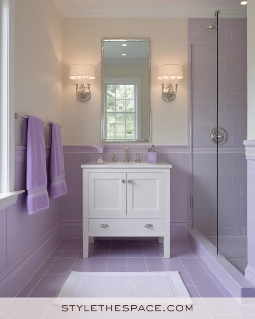 Ivory Bathroom with Soft Lavender Accents