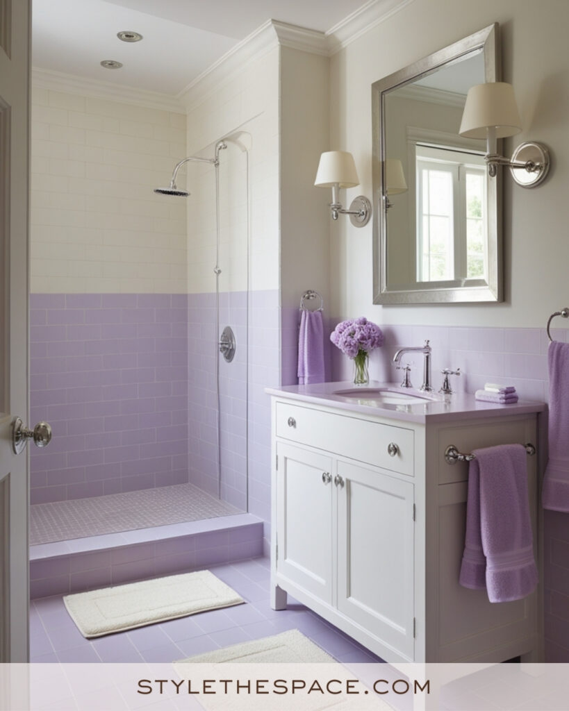 Ivory Bathroom with Soft Lavender Accents