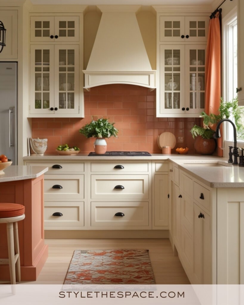 Ivory Kitchen with Terracotta Backsplash and Warm Accents