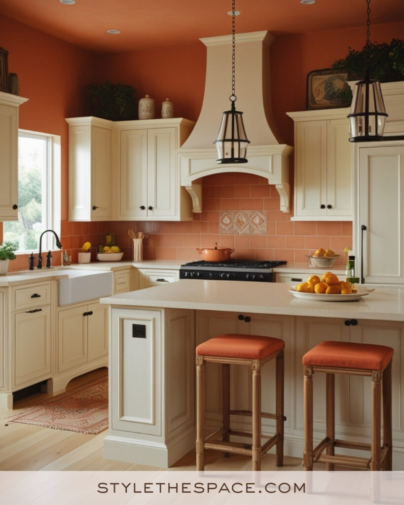 Ivory Kitchen with Terracotta Backsplash and Warm Accents