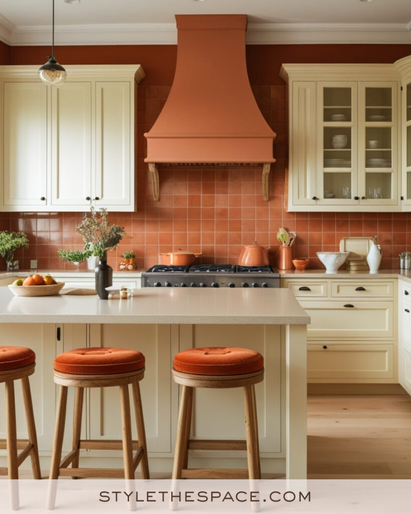Ivory Kitchen with Terracotta Backsplash and Warm Accents