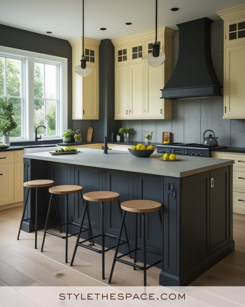Ivory Kitchen with Charcoal Island and Modern Contrast