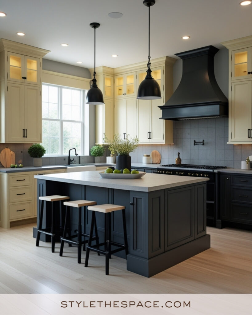 Ivory Kitchen with Charcoal Island and Modern Contrast