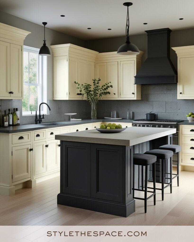 Ivory Kitchen with Charcoal Island and Modern Contrast