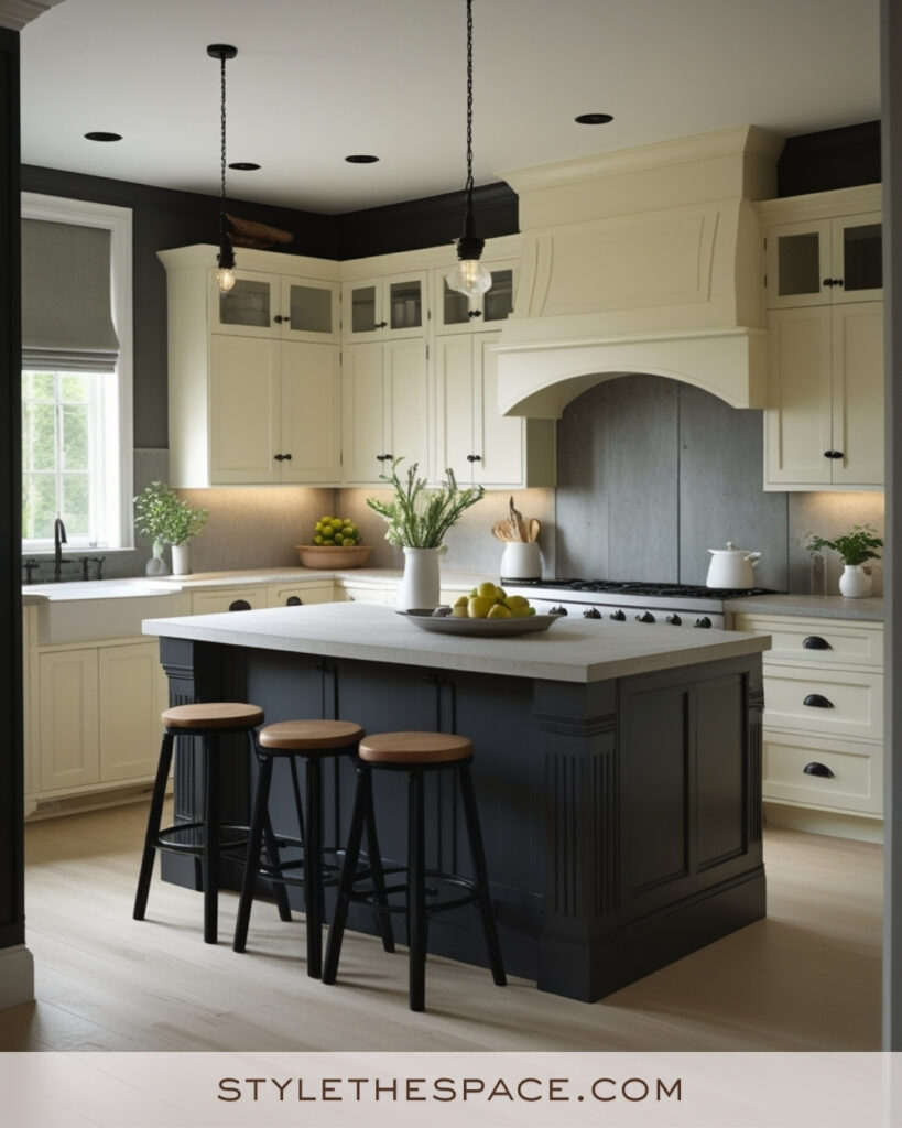 Ivory Kitchen with Charcoal Island and Modern Contrast