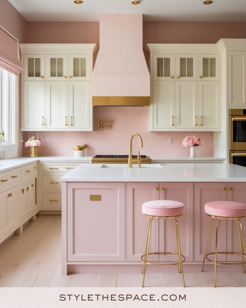 Ivory Kitchen with Soft Blush Pink Accents and Gold Details