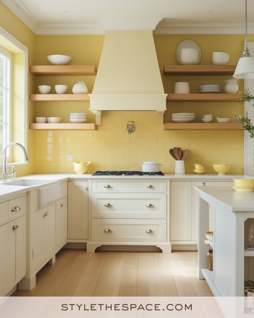 Ivory Kitchen with Soft Butter Yellow Walls and Tiles