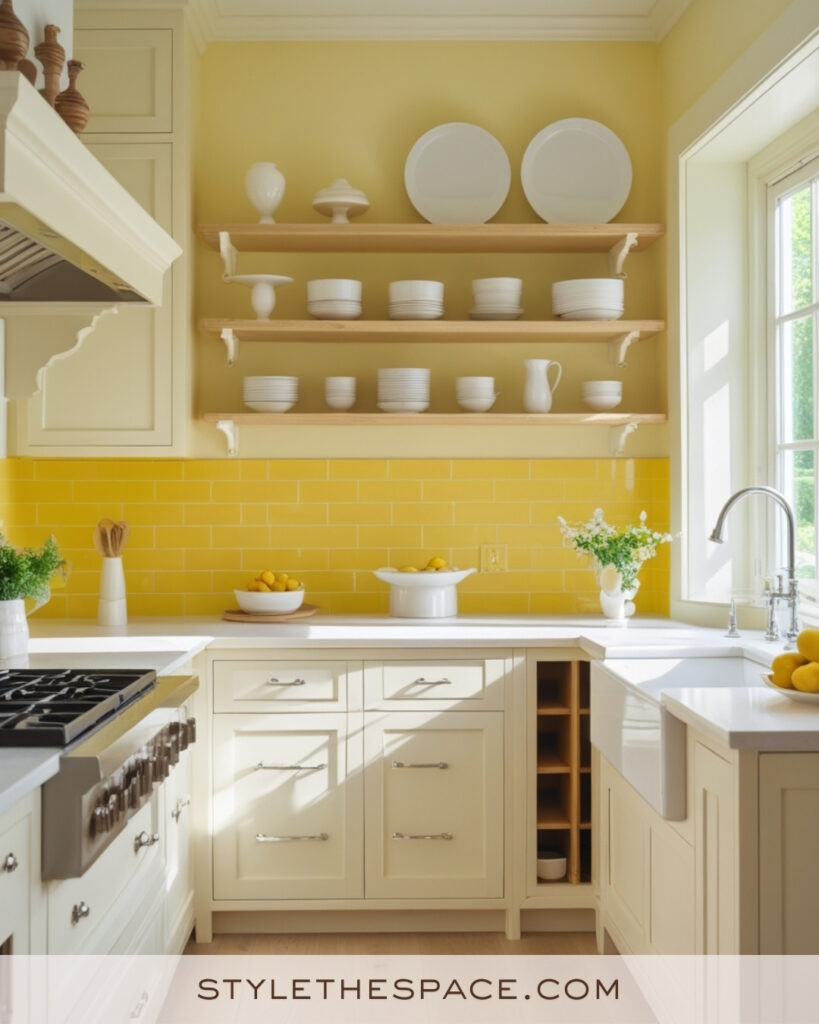 Ivory Kitchen with Soft Butter Yellow Walls and Tiles
