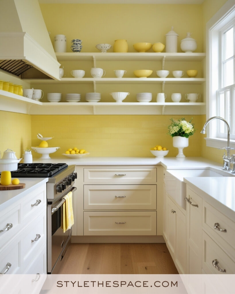 Ivory Kitchen with Soft Butter Yellow Walls and Tiles