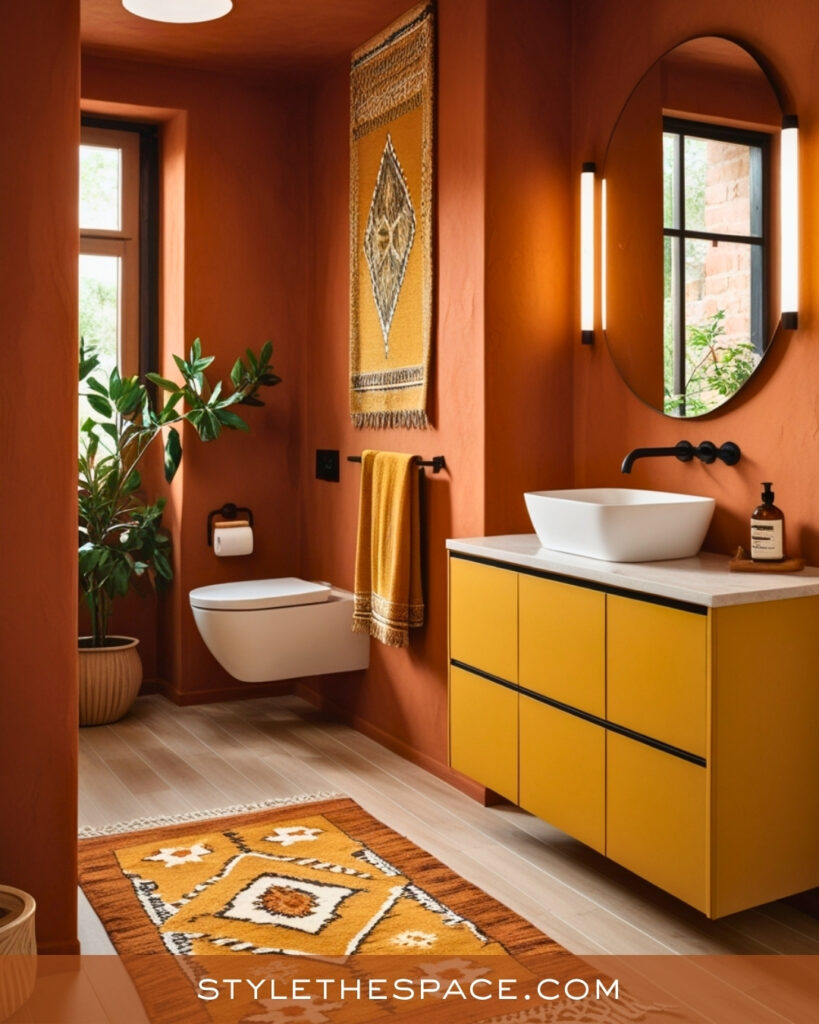 Terracotta and Mustard Bathroom With Modern Boho Style
