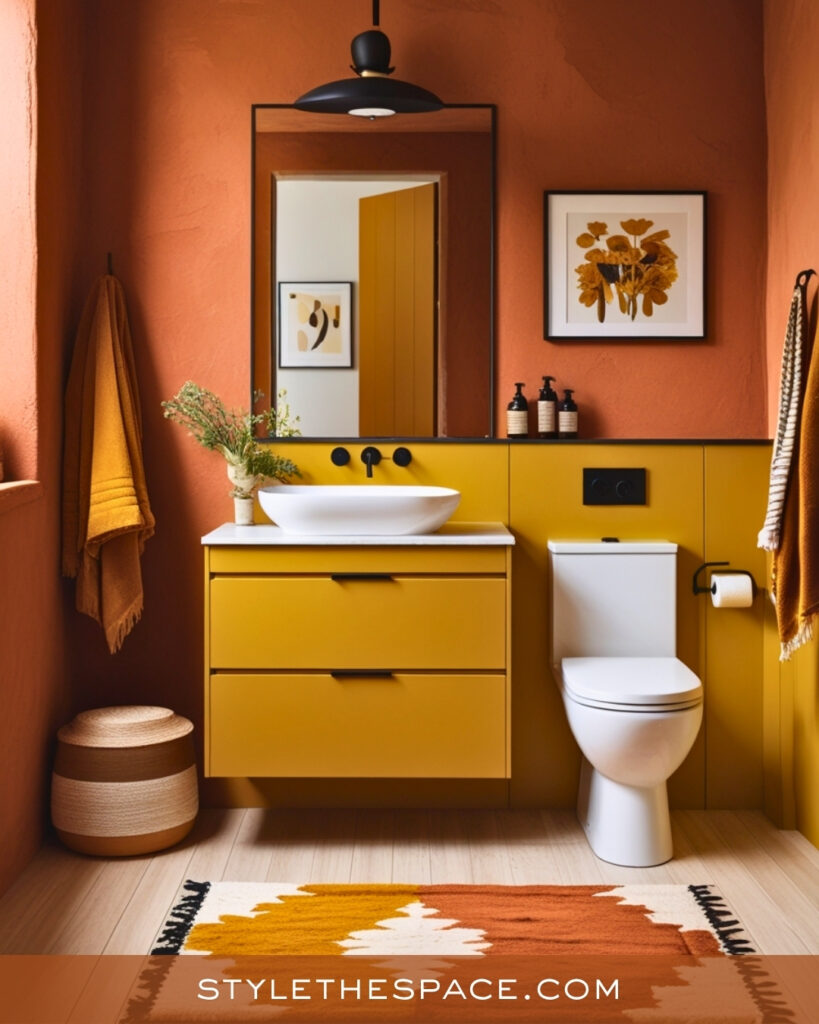 Terracotta and Mustard Bathroom With Modern Boho Style