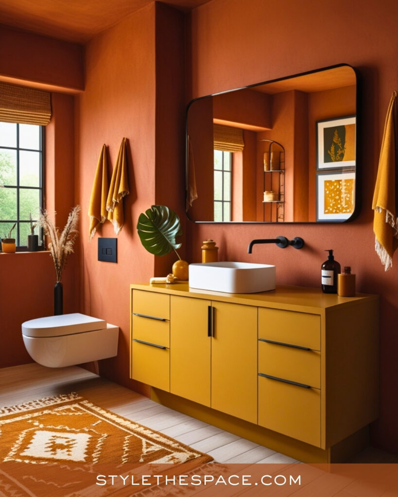 Terracotta and Mustard Bathroom With Modern Boho Style