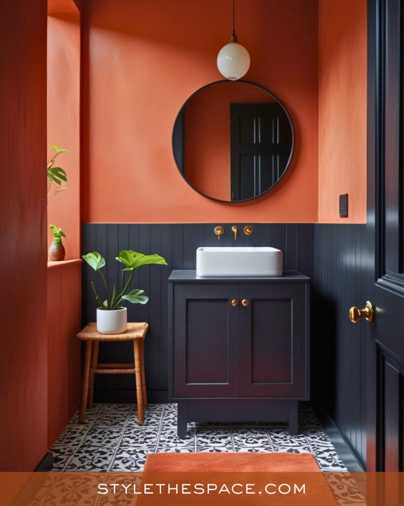 Terracotta and Black Bathroom With Vintage Contrast