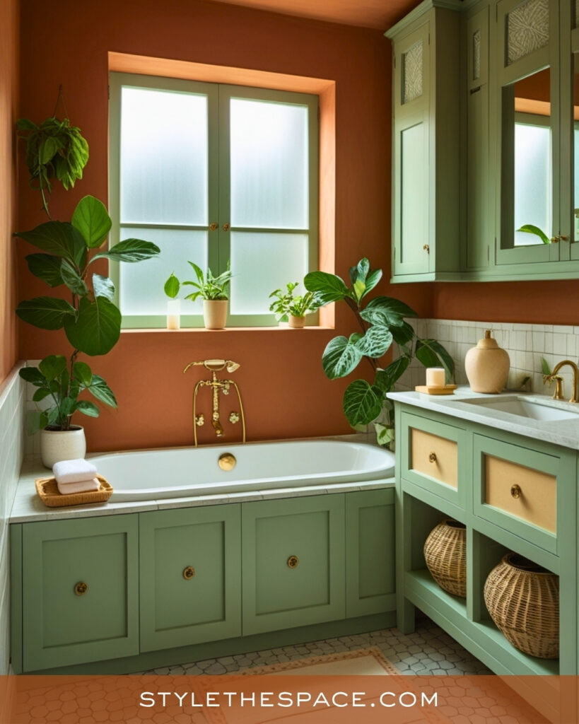 Terracotta and Sage Green Bathroom With Natural Feel